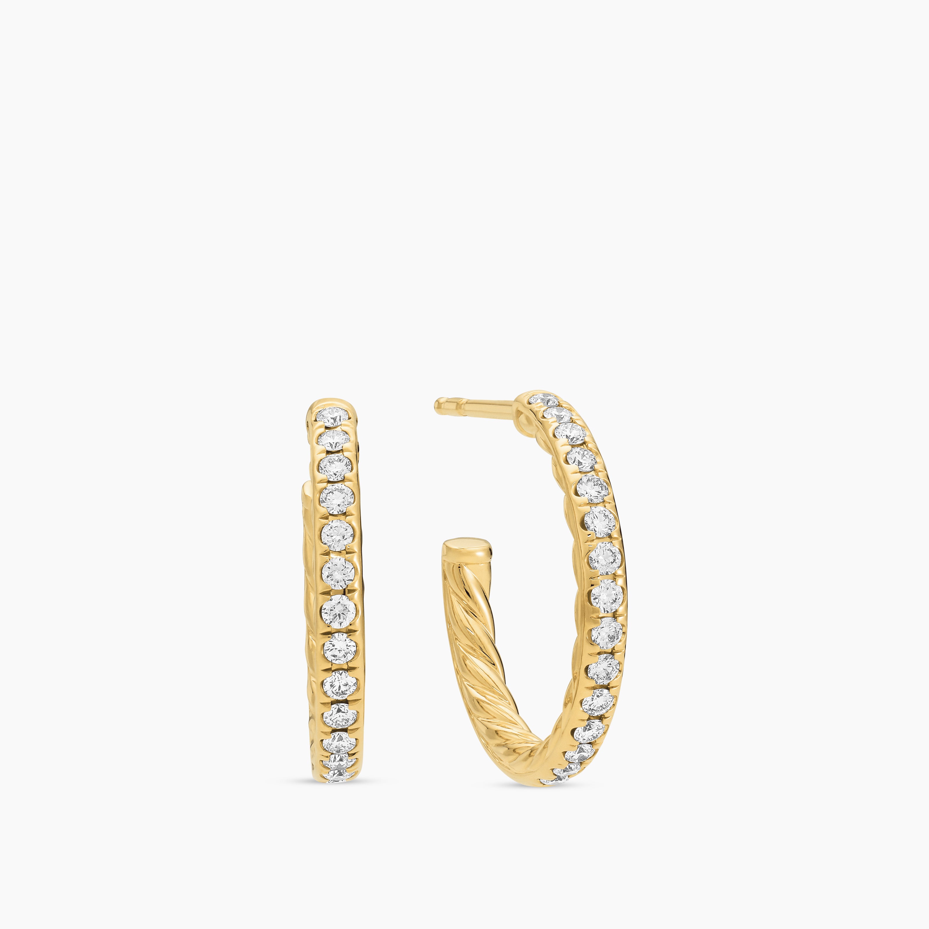 Womens Pav&eacute; Hoop Earrings in 18K Yellow Gold with Diamonds, 19mm