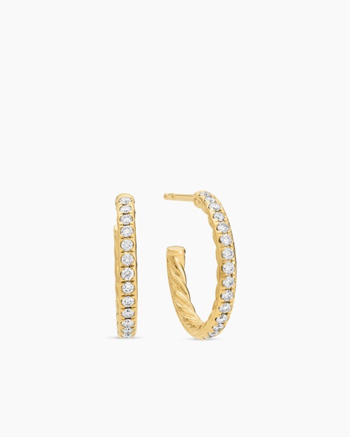 Womens Pavé Hoop Earrings in 18K Yellow Gold with Diamonds, 19mm