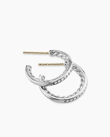 Pavé Hoop Earrings in Sterling Silver with Diamonds, 19mm