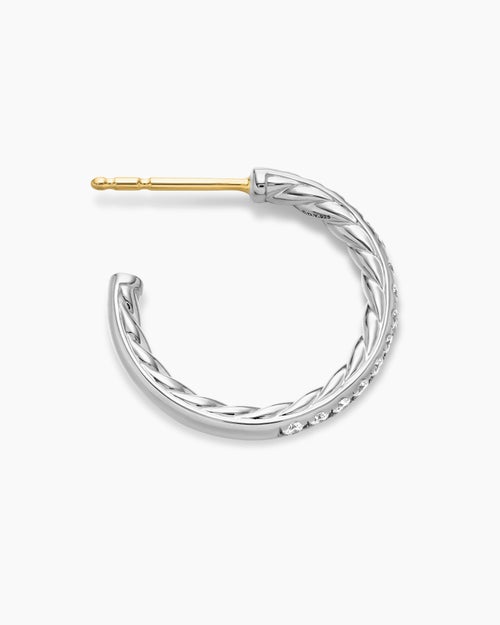Womens Pavé Hoop Earrings in Sterling Silver with Diamonds, 19mm