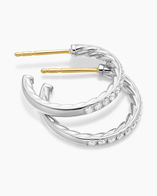 Womens Pavé Hoop Earrings in Sterling Silver with Diamonds, 19mm