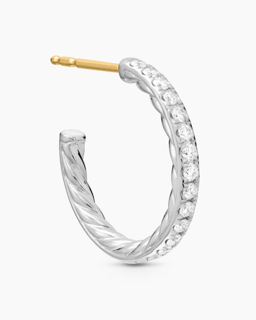 Womens Pavé Hoop Earrings in Sterling Silver with Diamonds, 19mm