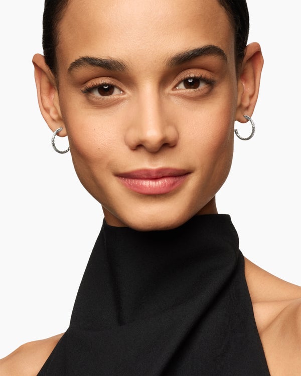 Pavé Hoop Earrings in Sterling Silver with Diamonds, 19mm