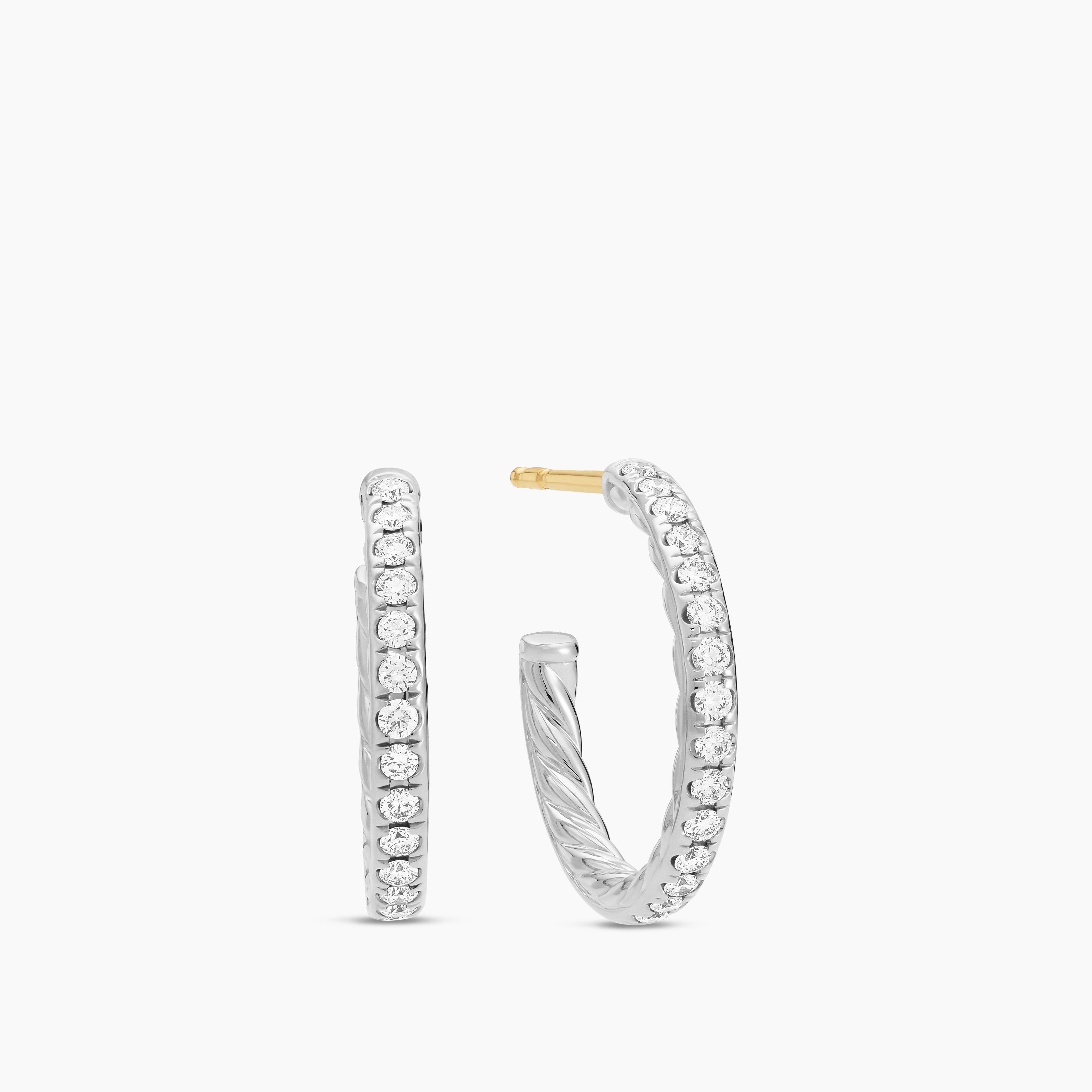 Womens Pav&eacute; Hoop Earrings in Sterling Silver with Diamonds, 19mm