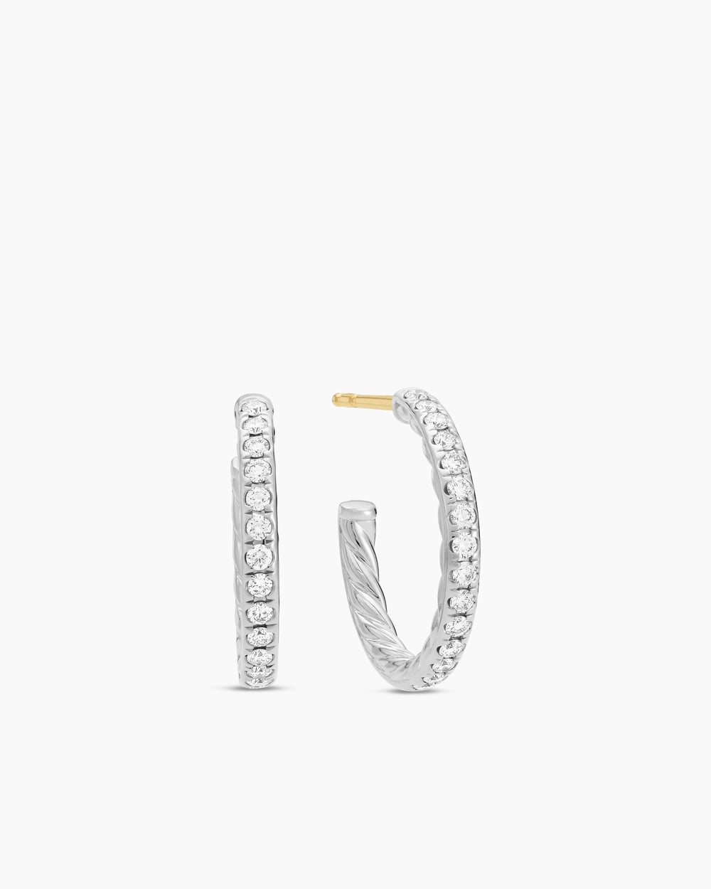 Womens Pavé Hoop Earrings in Sterling Silver with Diamonds, 19mm