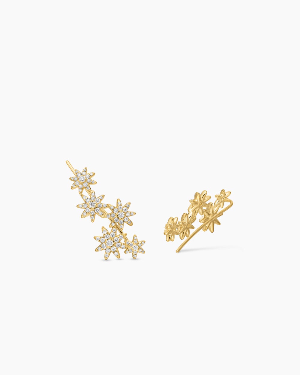Womens Starburst Climber Earrings in 18K Yellow Gold with Diamonds, 23mm