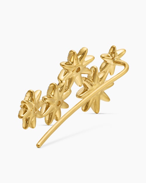 Womens Starburst Climber Earrings in 18K Yellow Gold with Diamonds, 23mm