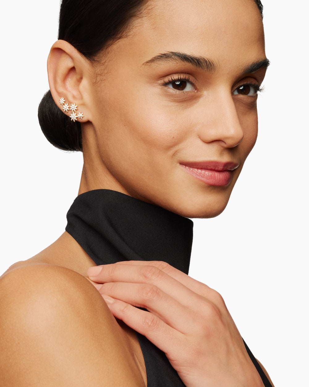 Womens Starburst Climber Earrings in 18K Yellow Gold with Diamonds, 23mm