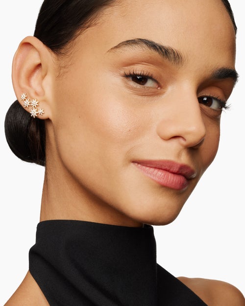 Womens Starburst Climber Earrings in 18K Yellow Gold with Diamonds, 23mm