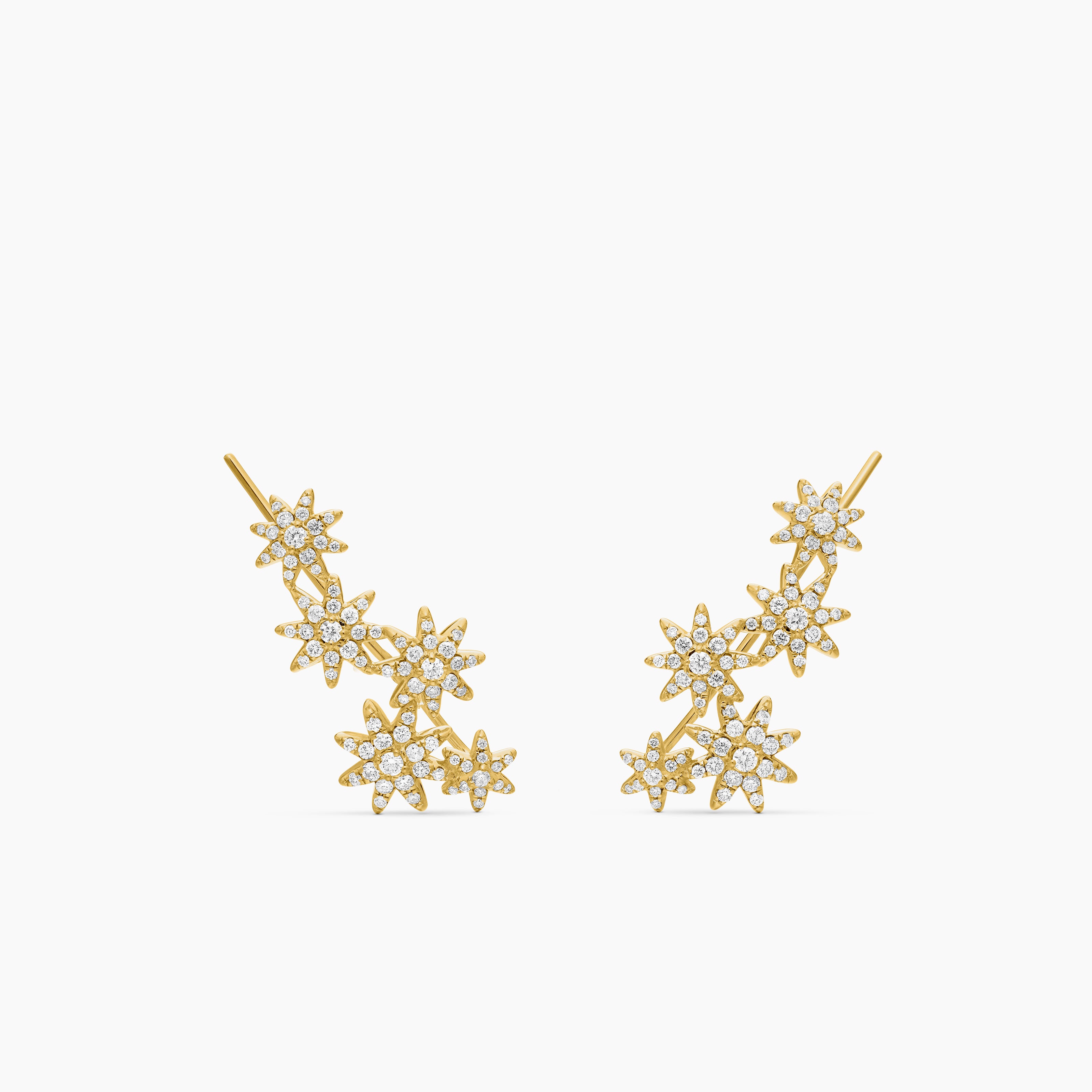 Womens Starburst Climber Earrings in 18K Yellow Gold with Diamonds, 23mm