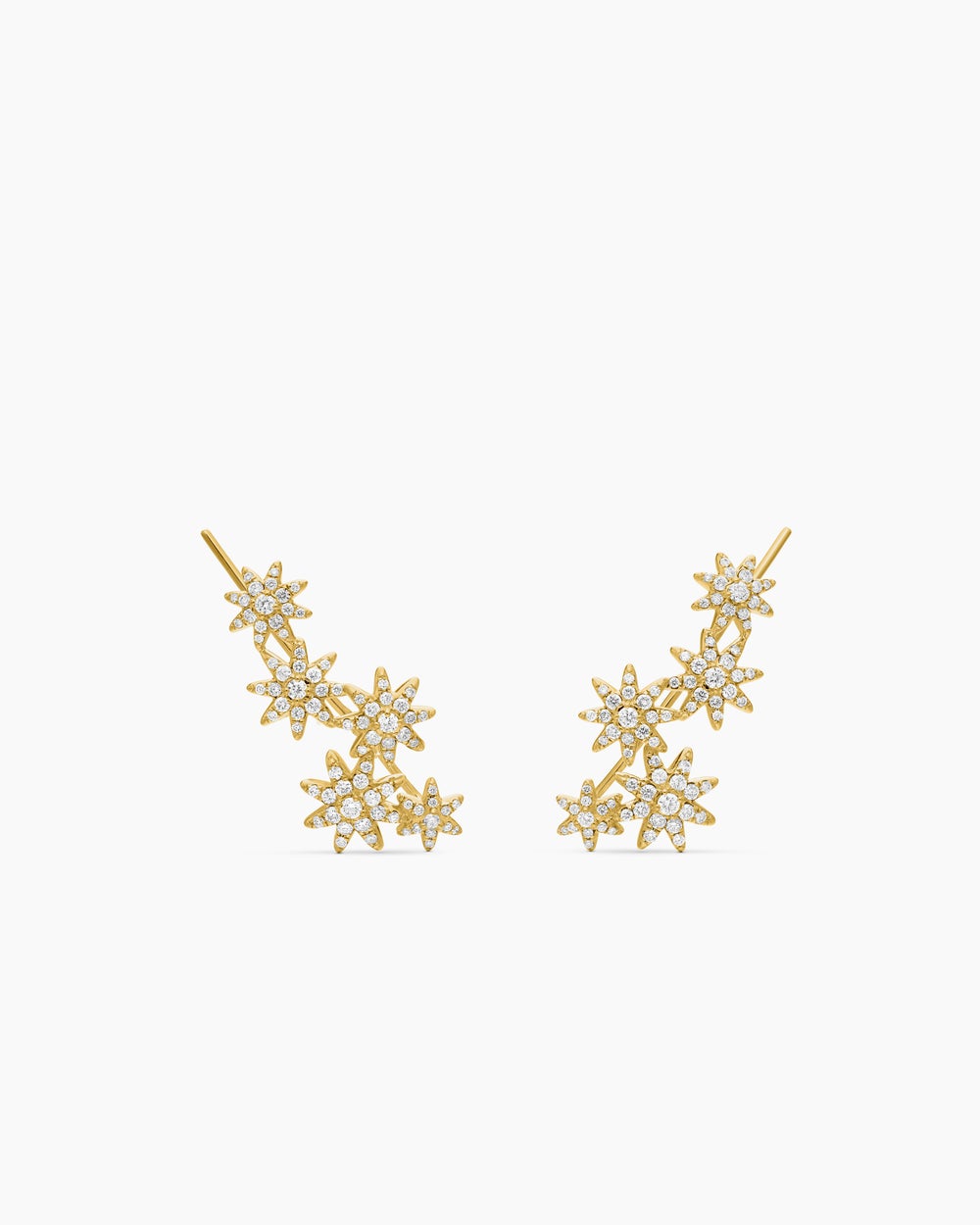 Womens Starburst Climber Earrings in 18K Yellow Gold with Diamonds, 23mm