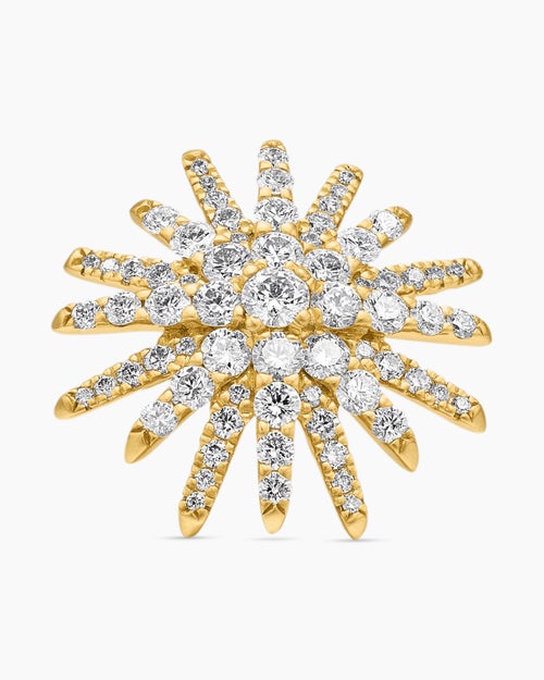 Womens Starburst Stud Earrings in 18K Yellow Gold with Diamonds, 19mm