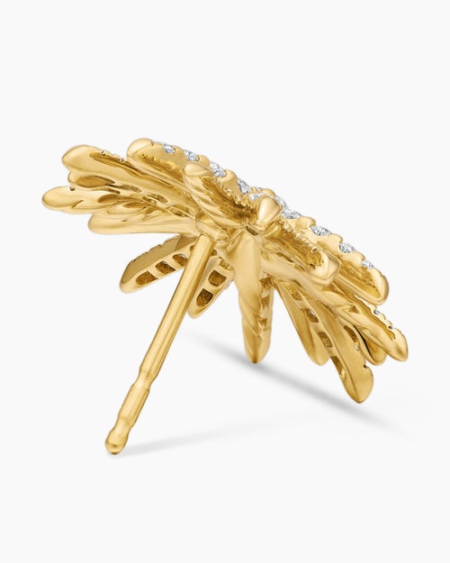 Womens Starburst Stud Earrings in 18K Yellow Gold with Diamonds, 19mm