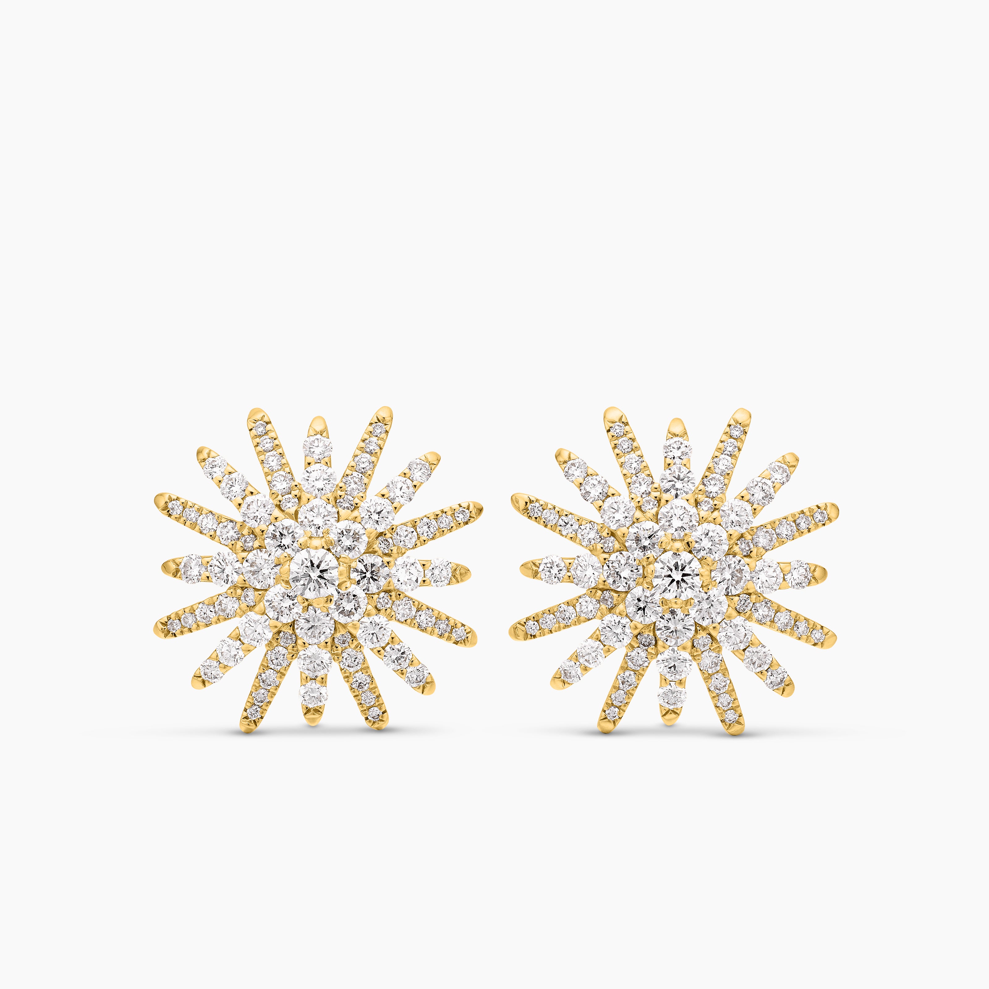 Womens Starburst Stud Earrings in 18K Yellow Gold with Diamonds, 19mm