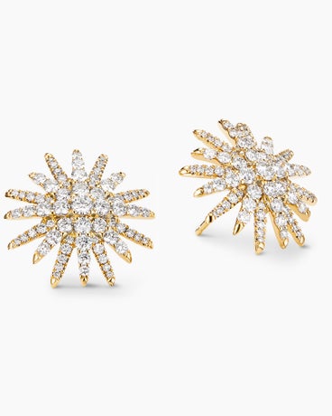 Starburst Stud Earrings in 18K Yellow Gold with Diamonds, 19mm