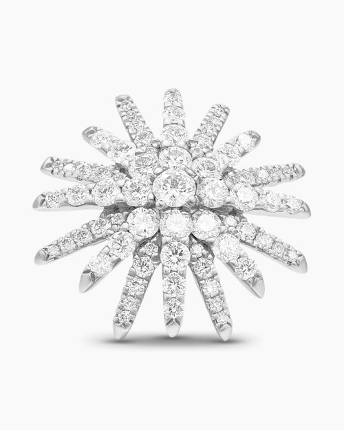 Womens Starburst Stud Earrings in 18K White Gold with Diamonds, 19mm