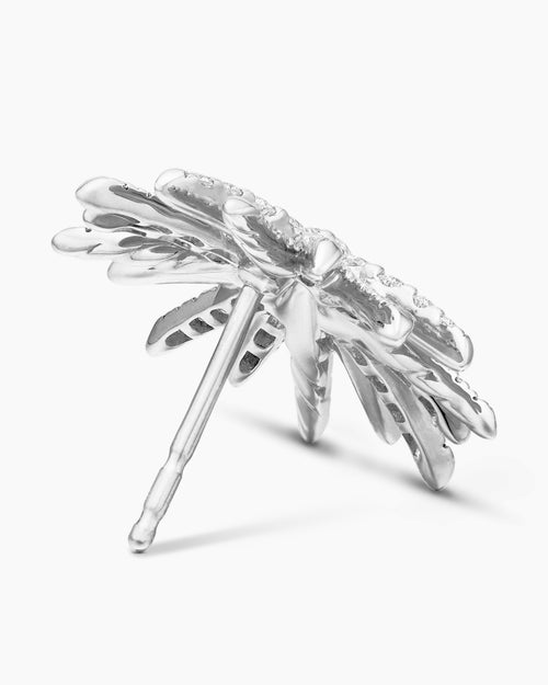 Womens Starburst Stud Earrings in 18K White Gold with Diamonds, 19mm