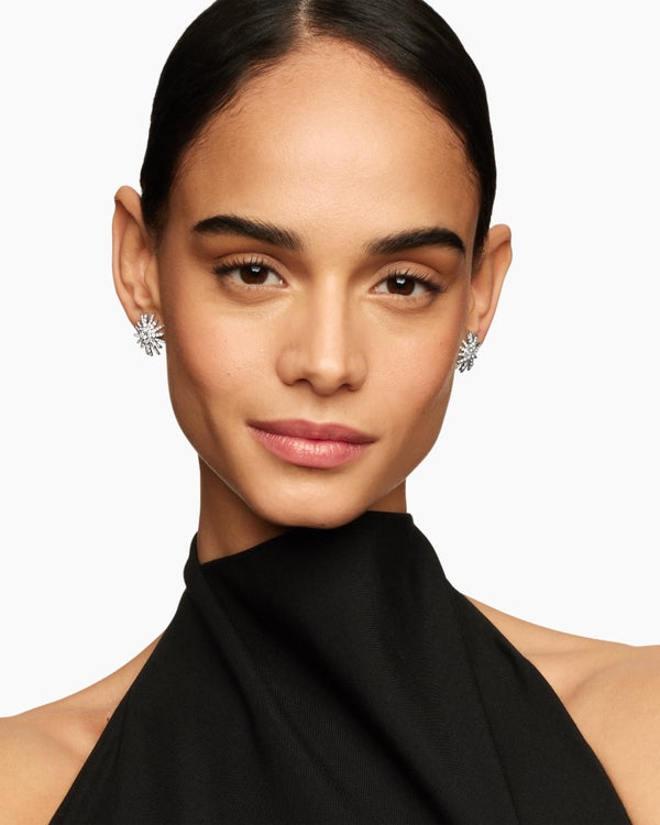 Starburst Stud Earrings in 18K White Gold with Diamonds, 19mm