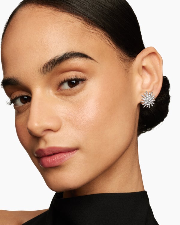 Starburst Stud Earrings in 18K White Gold with Diamonds, 19mm