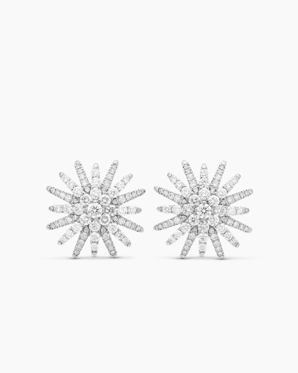 Womens Starburst Stud Earrings in 18K White Gold with Diamonds, 19mm