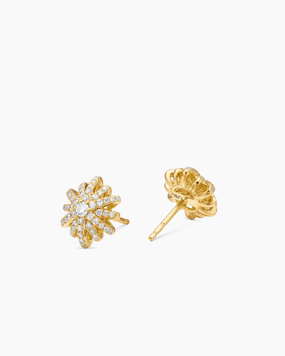 Womens Starburst Stud Earrings in 18K Yellow Gold with Diamonds, 11.7mm