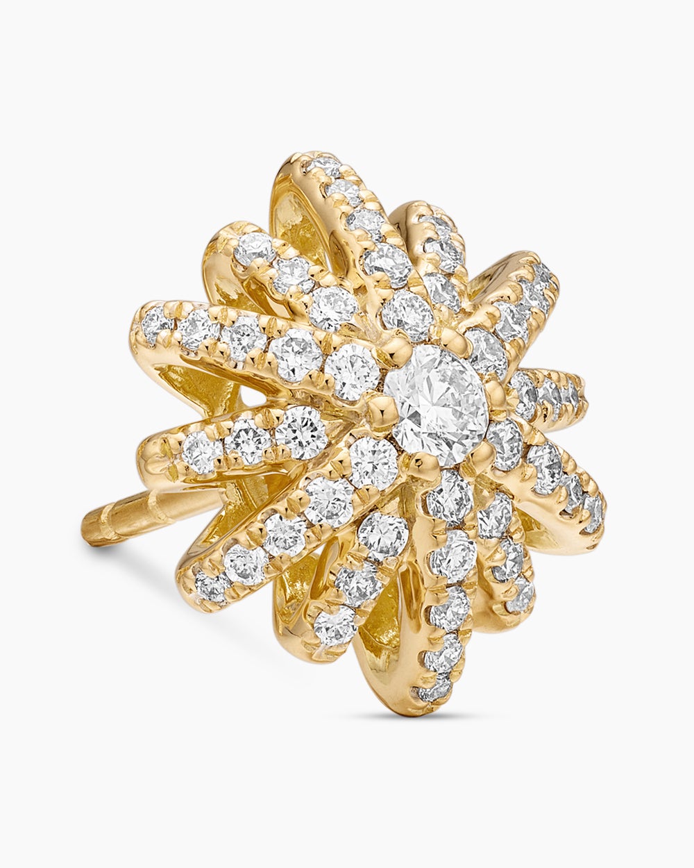 Womens Starburst Stud Earrings in 18K Yellow Gold with Diamonds, 11.7mm
