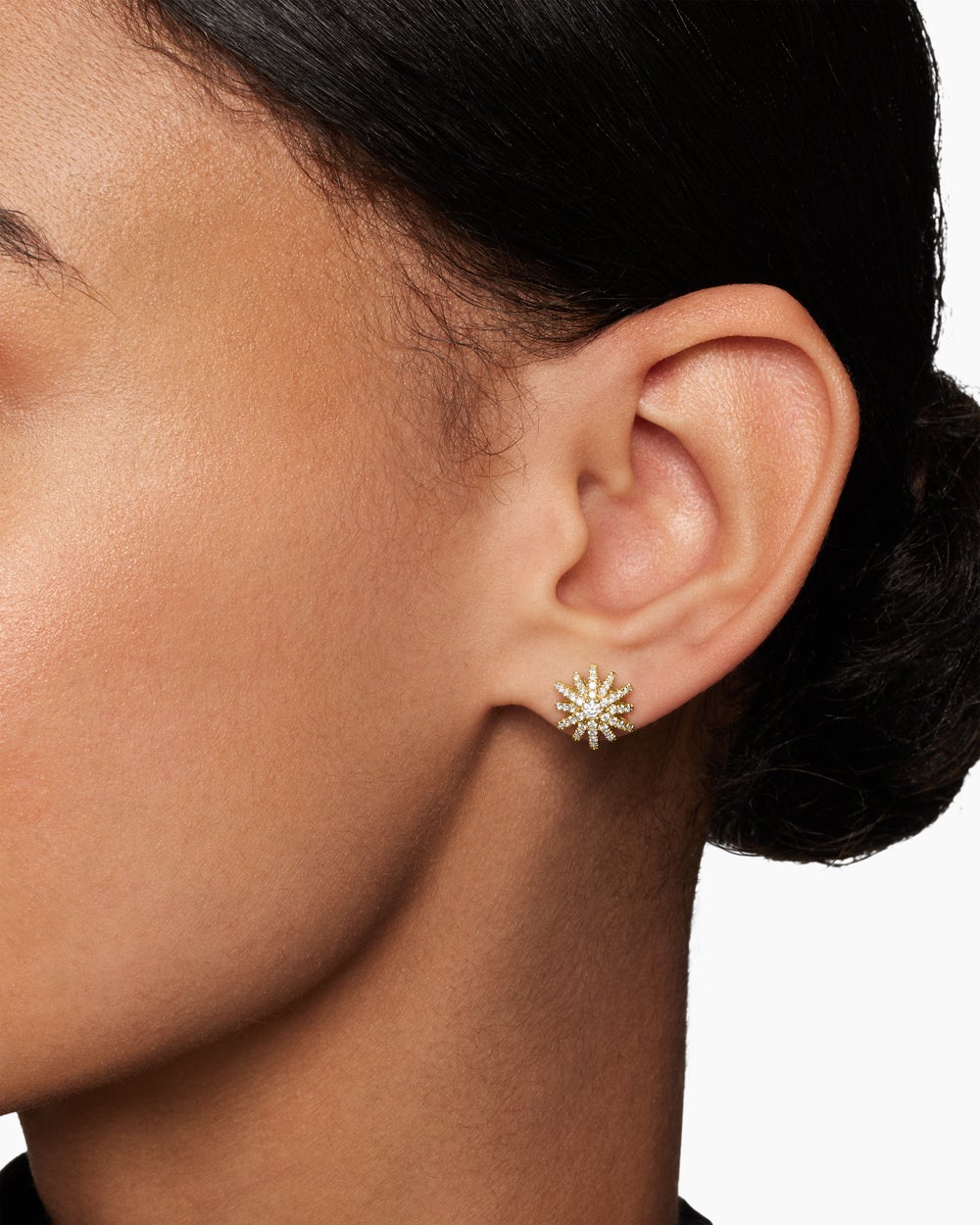 Womens Starburst Stud Earrings in 18K Yellow Gold with Diamonds, 11.7mm