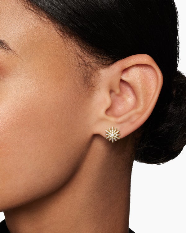 Starburst Stud Earrings in 18K Yellow Gold with Diamonds, 11.7mm