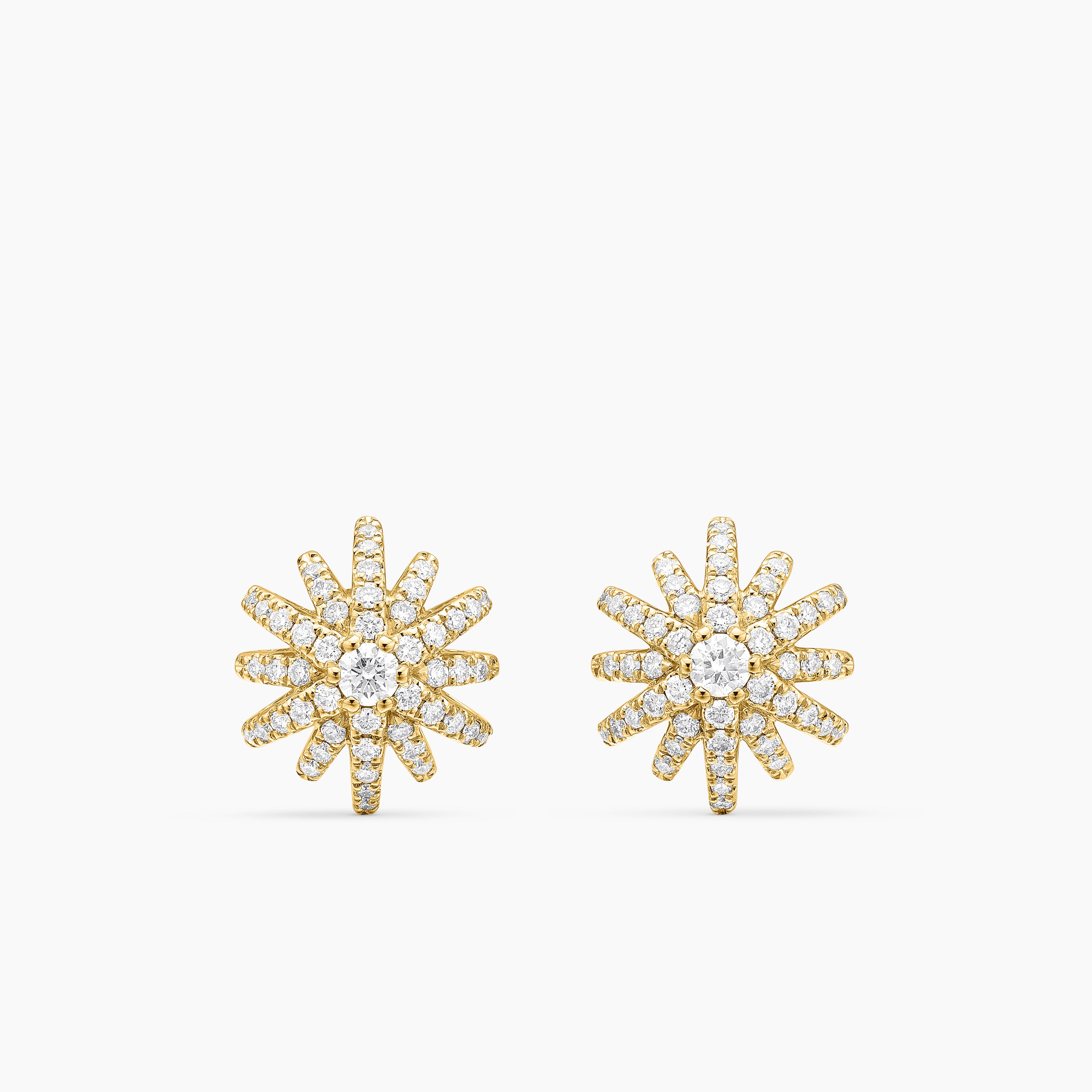 Womens Starburst Stud Earrings in 18K Yellow Gold with Diamonds, 11.7mm