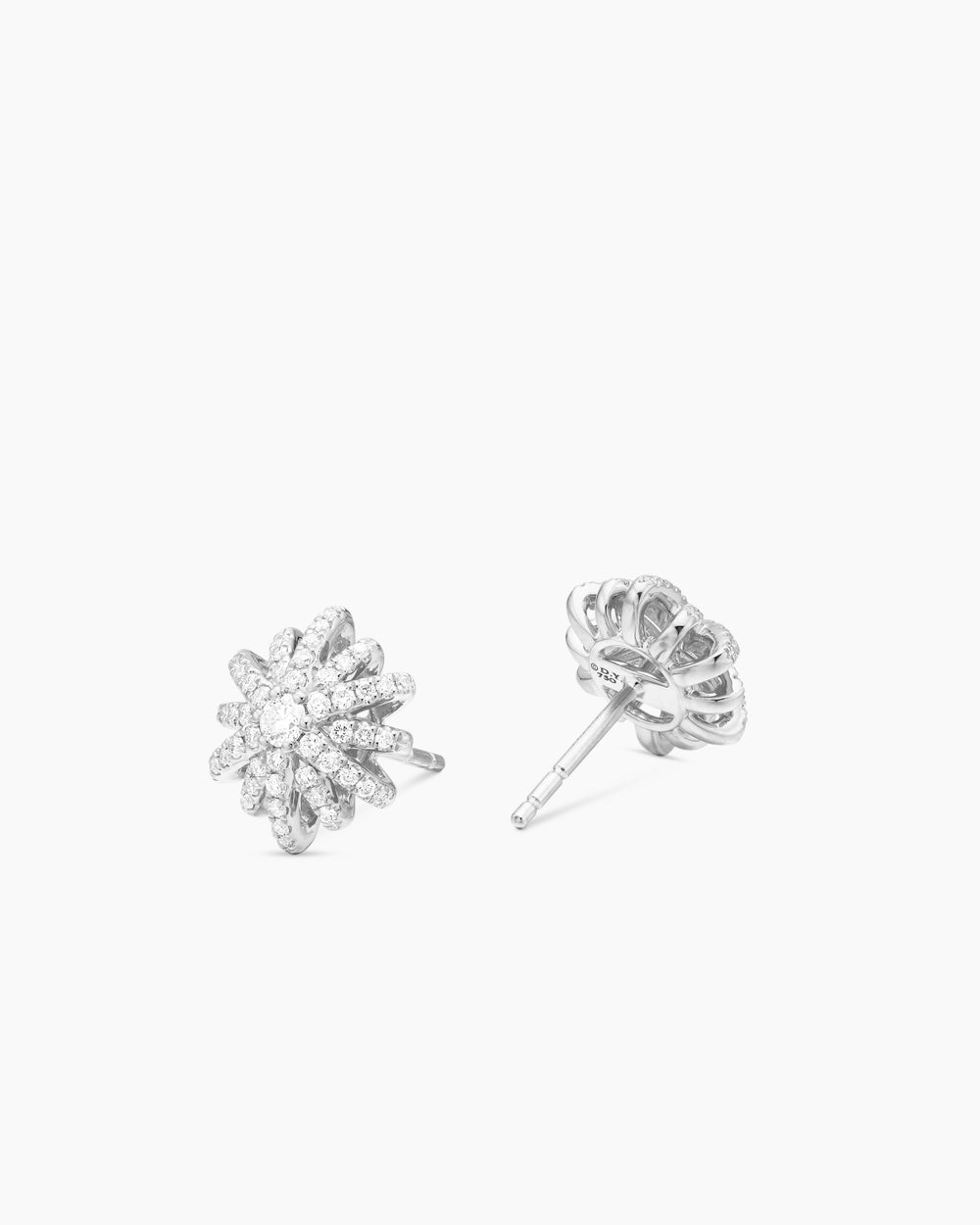 Womens Starburst Stud Earrings in 18K White Gold with Diamonds, 11.7mm