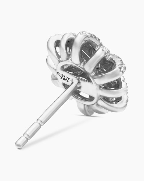 Womens Starburst Stud Earrings in 18K White Gold with Diamonds, 11.7mm