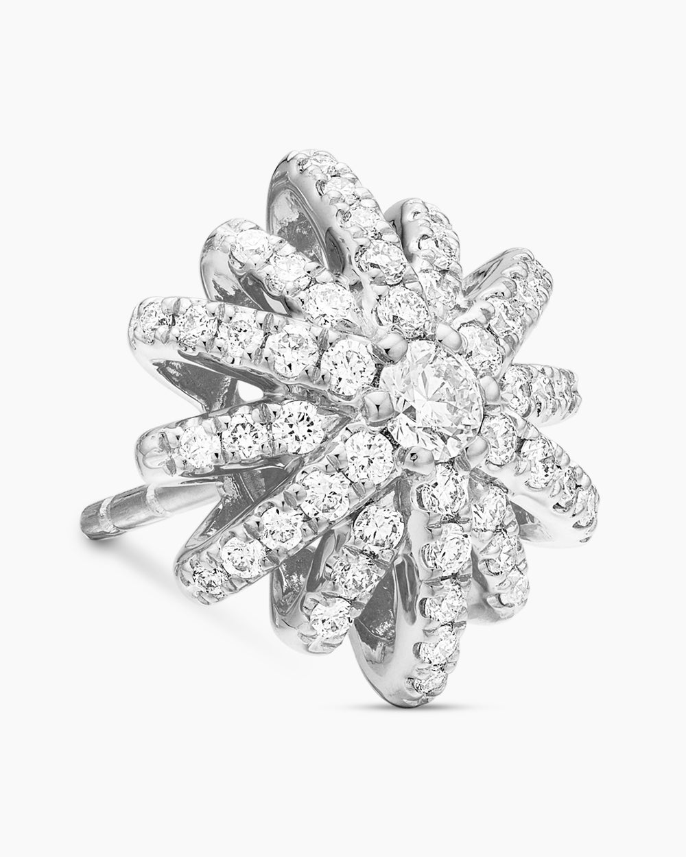 Womens Starburst Stud Earrings in 18K White Gold with Diamonds, 11.7mm