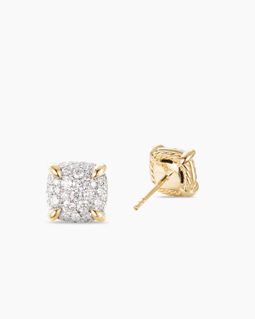 Chatelaine® Stud Earrings in 18K Yellow Gold with Pavé Diamonds, 8mm