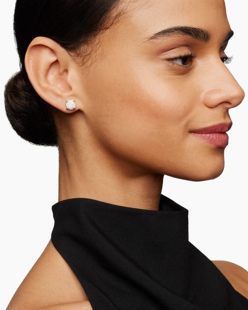 Womens Chatelaine® Stud Earrings in 18ct Yellow Gold with Pavé Diamonds, 8mm