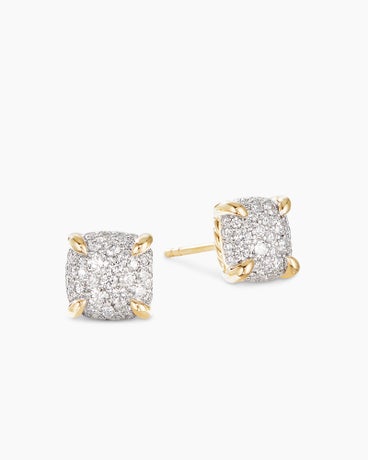 Chatelaine® Stud Earrings in 18K Yellow Gold with Pavé Diamonds, 8mm