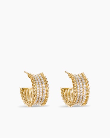 Stax Chain Link Hoop Earrings in 18K Yellow Gold with Pavé Diamonds