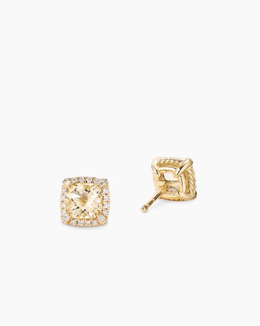 Petite Chatelaine® Pavé Bezel Stud Earrings in 18K Yellow Gold with Champagne Citrine and Diamonds, 5mm