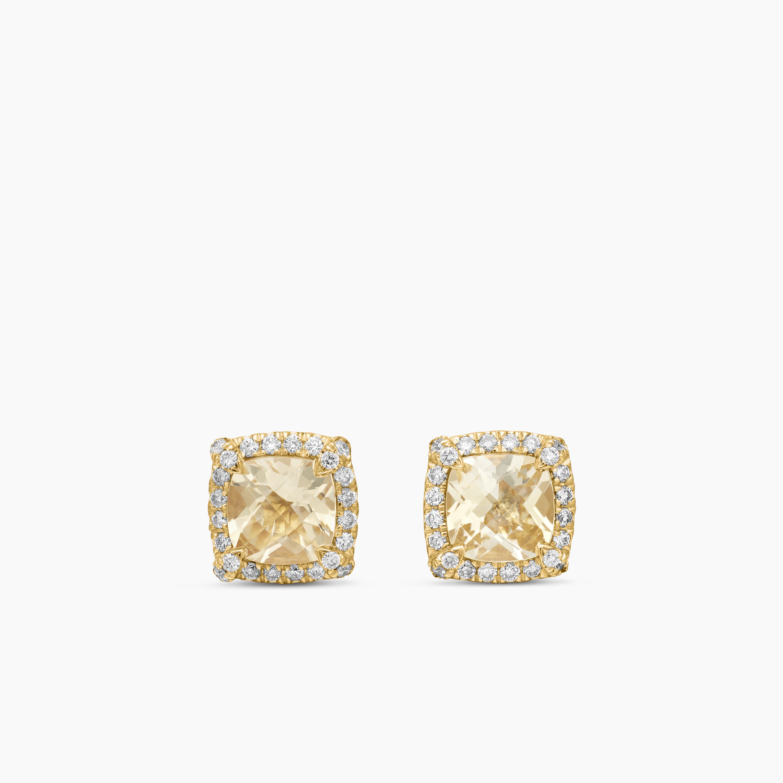 Womens Petite Chatelaine&reg; Pav&eacute; Bezel Stud Earrings in 18K Yellow Gold with Champagne Citrine and Diamonds, 5mm