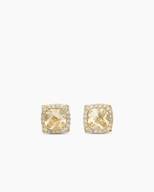 Womens Petite Chatelaine® Pavé Bezel Stud Earrings in 18K Yellow Gold with Champagne Citrine and Diamonds, 5mm