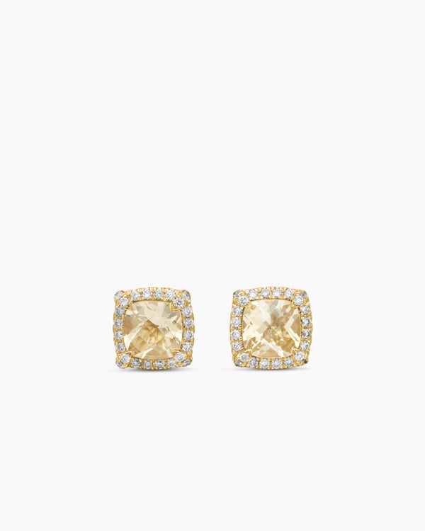 Clous d’oreilles à chaton et à pavé Petite Châtelaine® en or jaune 18 carats avec citrine champagne et diamants, 5 mm