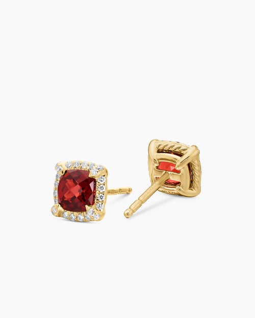 Womens Petite Chatelaine® Pavé Bezel Stud Earrings in 18ct Yellow Gold with Garnet and Diamonds, 5mm