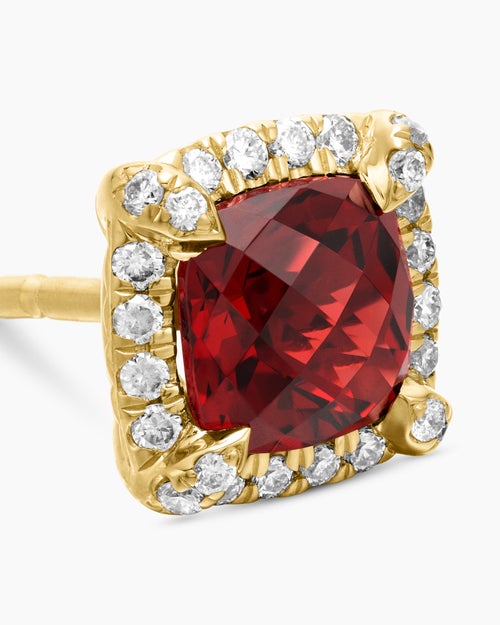 Womens Petite Chatelaine® Pavé Bezel Stud Earrings in 18ct Yellow Gold with Garnet and Diamonds, 5mm