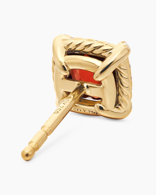 Womens Petite Chatelaine® Pavé Bezel Stud Earrings in 18ct Yellow Gold with Garnet and Diamonds, 5mm