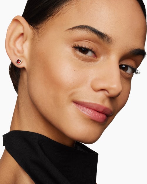 Womens Petite Chatelaine® Pavé Bezel Stud Earrings in 18ct Yellow Gold with Garnet and Diamonds, 5mm