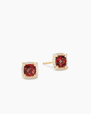 Petite Chatelaine® Pavé Bezel Stud Earrings in 18K Yellow Gold with Garnet and Diamonds, 5mm
