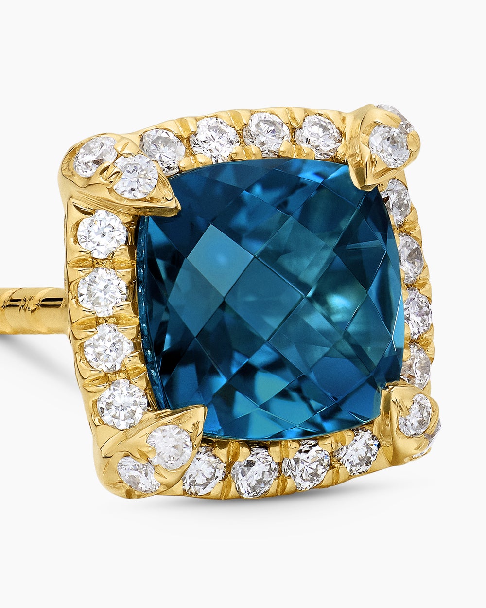 Womens Petite Chatelaine® Pavé Bezel Stud Earrings in 18ct Yellow Gold with Hampton Blue Topaz and Diamonds, 5mm