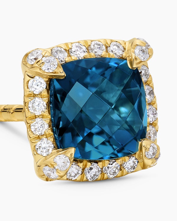 Petite Chatelaine® Pavé Bezel Stud Earrings in 18K Yellow Gold with Hampton Blue Topaz and Diamonds, 5mm