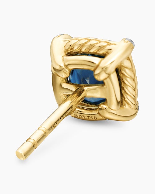 Womens Petite Chatelaine® Pavé Bezel Stud Earrings in 18K Yellow Gold with Hampton Blue Topaz and Diamonds, 5mm