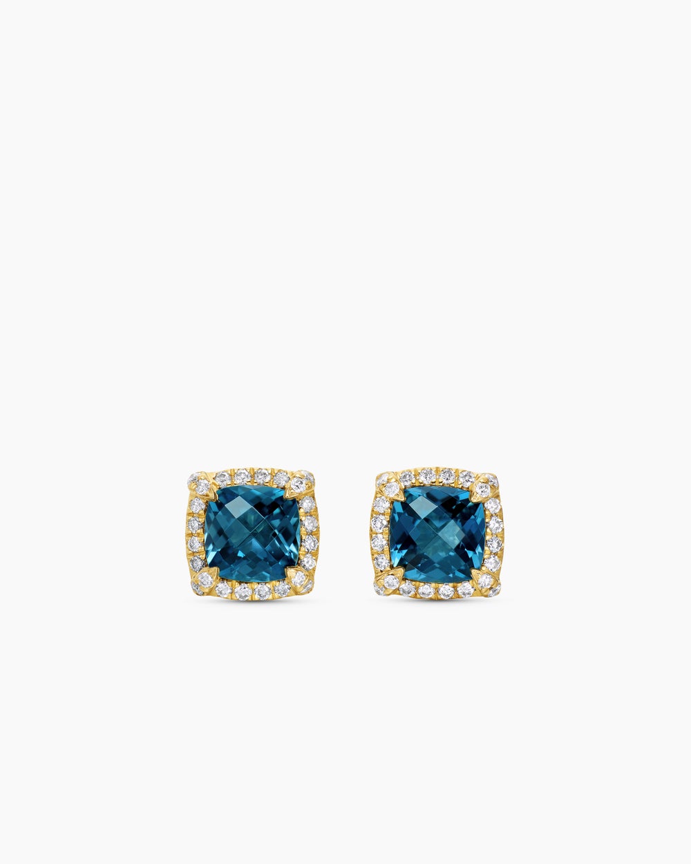 Womens Petite Chatelaine® Pavé Bezel Stud Earrings in 18ct Yellow Gold with Hampton Blue Topaz and Diamonds, 5mm