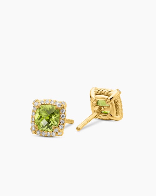 Womens Petite Chatelaine® Pavé Bezel Stud Earrings in 18K Yellow Gold with Peridot and Diamonds, 5mm